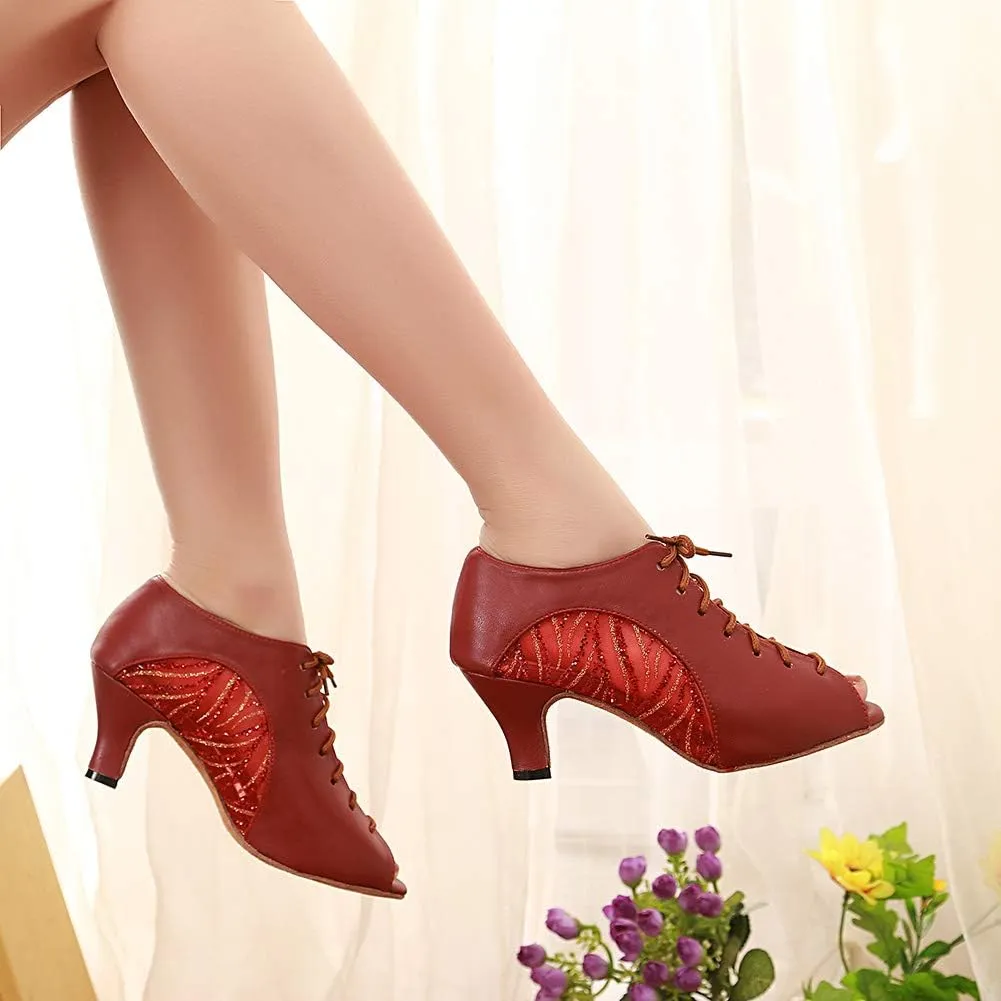 HROYL Women Latin Practice Dance Shoes Salsa Performance Wedding Party Dance Shoes,Model YCL264