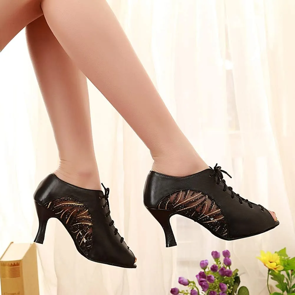 HROYL Women Latin Practice Dance Shoes Salsa Performance Wedding Party Dance Shoes,Model YCL264
