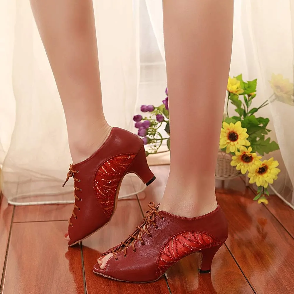 HROYL Women Latin Practice Dance Shoes Salsa Performance Wedding Party Dance Shoes,Model YCL264