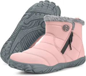 Hsyooes Mens Womens Barefoot Boots Winter Shoes Snow Boots Wide Width Outdoor Slip on Sneakers Warm Fur Lined Ankle Booties with Zip,40 Light Pink