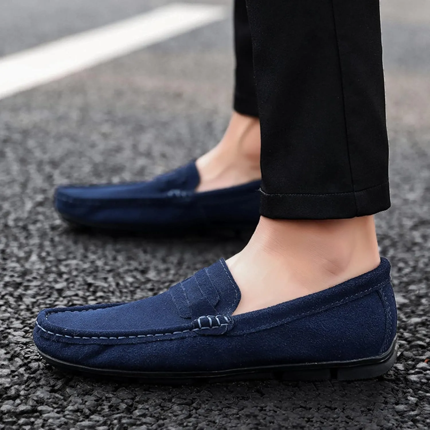 Julymens Men's Suede Leather Penny Loafers Slip-on Casual Driving Shoes