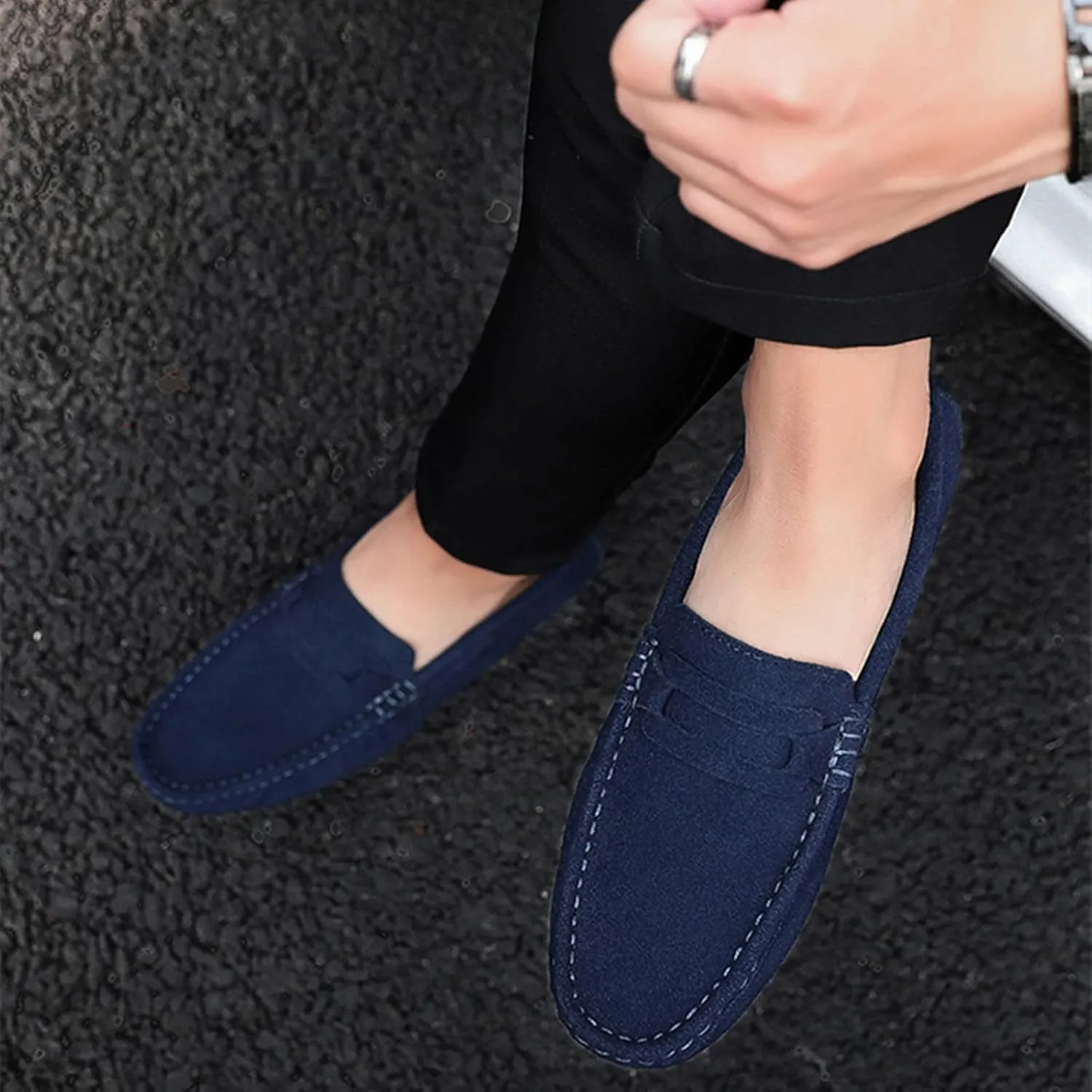 Julymens Men's Suede Leather Penny Loafers Slip-on Casual Driving Shoes