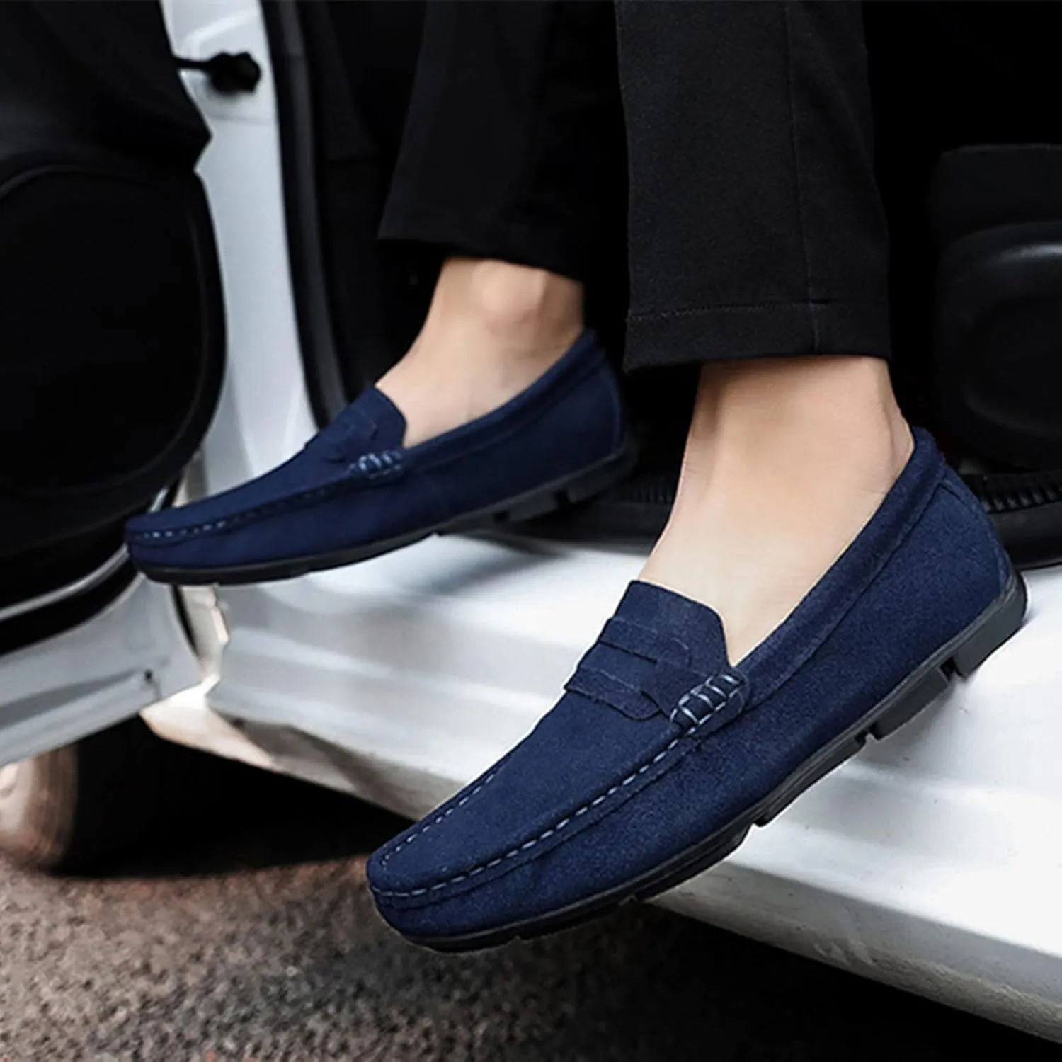 Julymens Men's Suede Leather Penny Loafers Slip-on Casual Driving Shoes