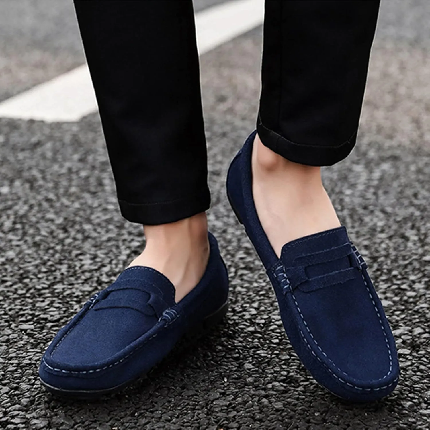 Julymens Men's Suede Leather Penny Loafers Slip-on Casual Driving Shoes