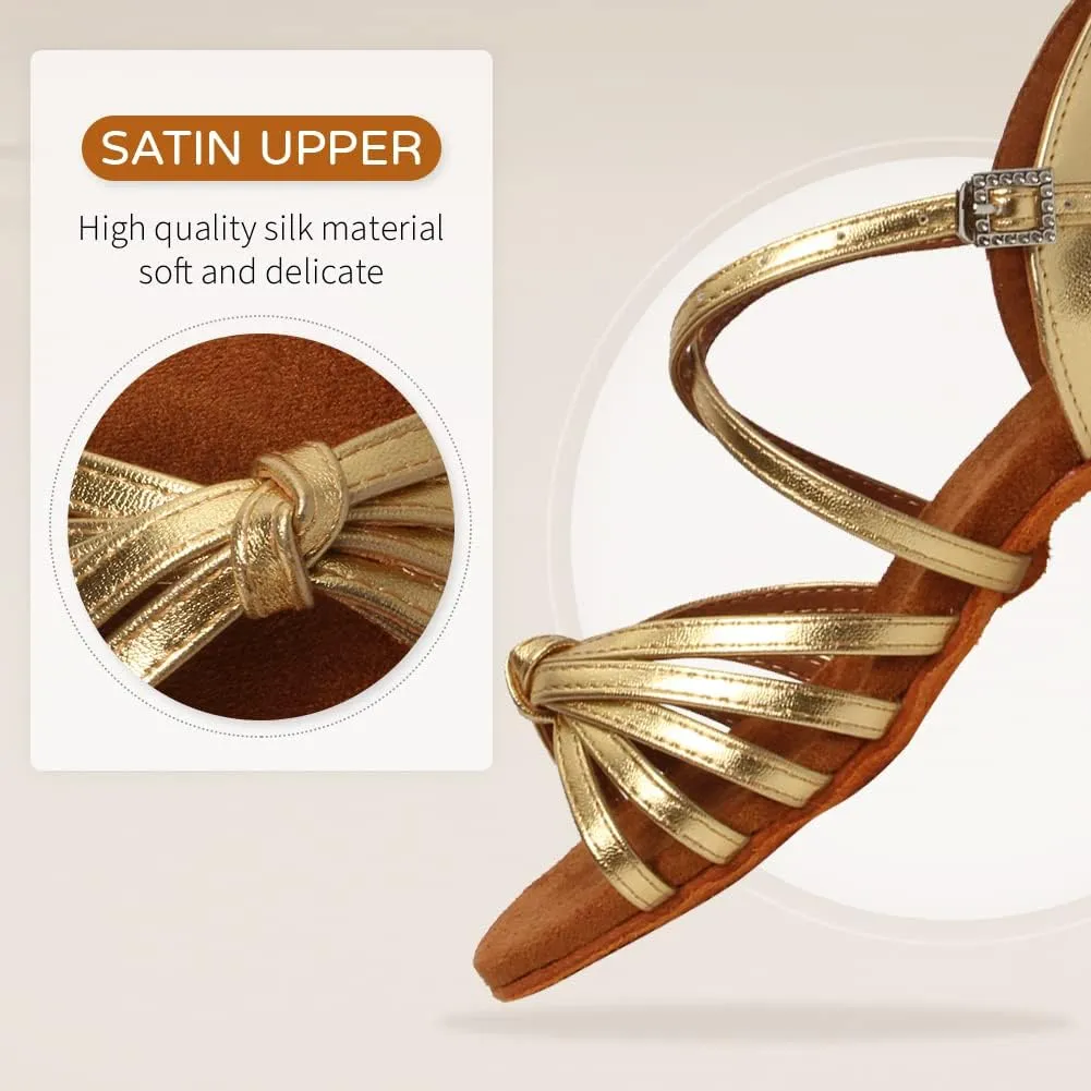 JUODVMP Girls Latin Dance Shoes Satin Ballroom Tango Salsa Practice Party Ballroom Dance Shoes,Model US-SS-ZS