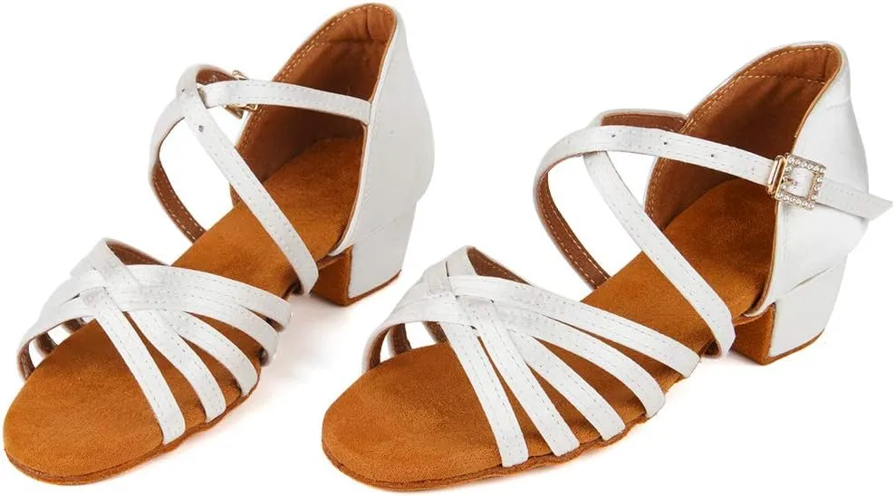JUODVMP Girls Latin Dance Shoes Satin Ballroom Tango Salsa Practice Party Ballroom Dance Shoes,Model US-SS-ZS