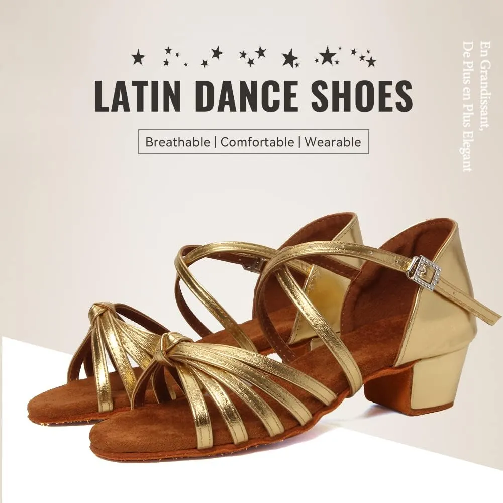 JUODVMP Girls Latin Dance Shoes Satin Ballroom Tango Salsa Practice Party Ballroom Dance Shoes,Model US-SS-ZS