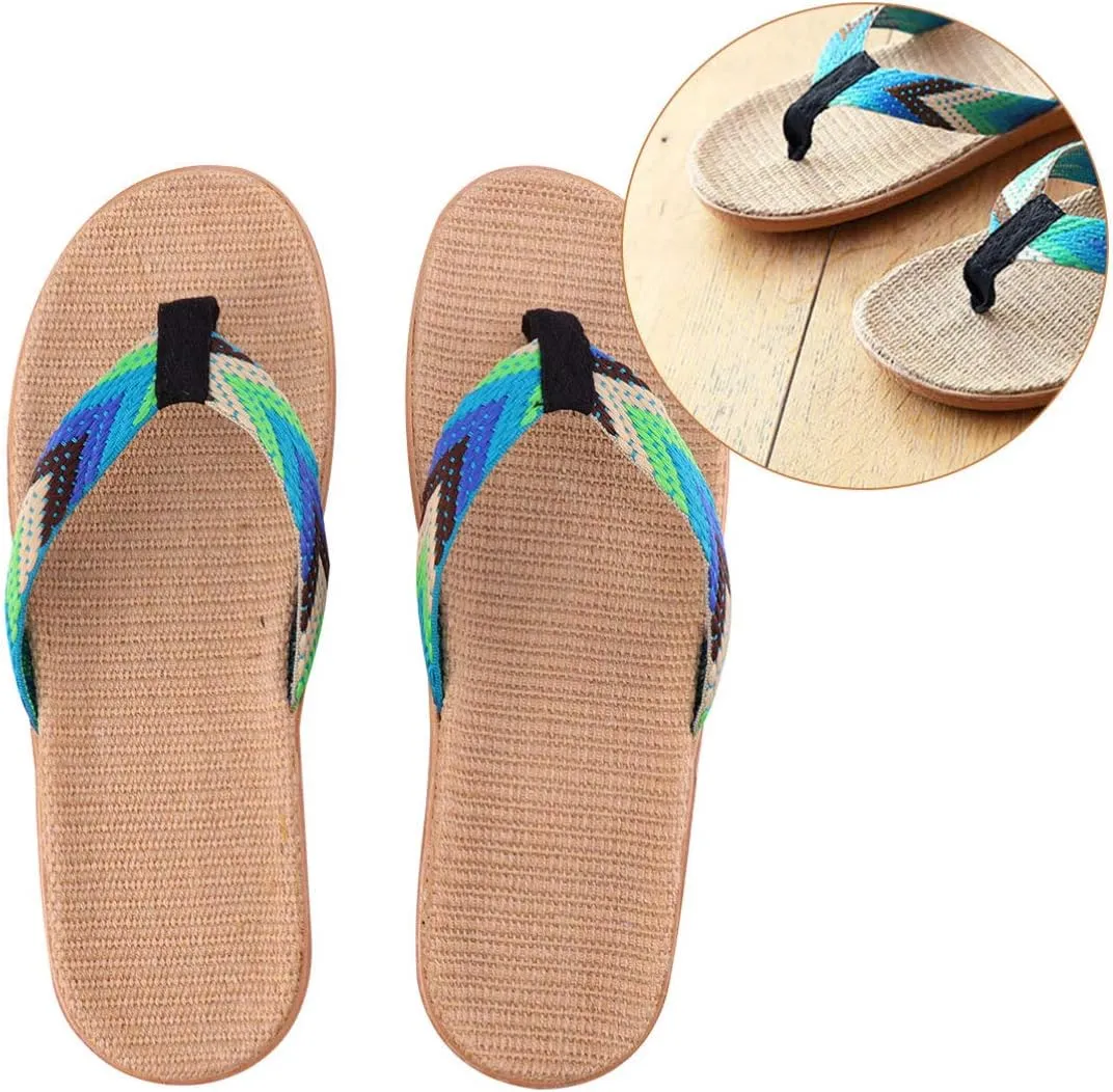 KESYOO 1 Pair Straw Slippers Household Anti Skid Sandals Flip Flops Leisure Shoes Beach Seaside Walking Slippers for Women Men Couples Lovers