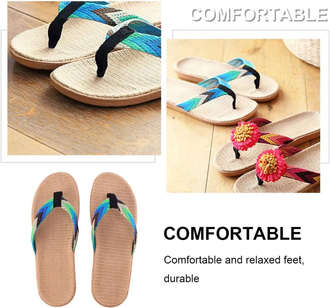 KESYOO 1 Pair Straw Slippers Household Anti Skid Sandals Flip Flops Leisure Shoes Beach Seaside Walking Slippers for Women Men Couples Lovers