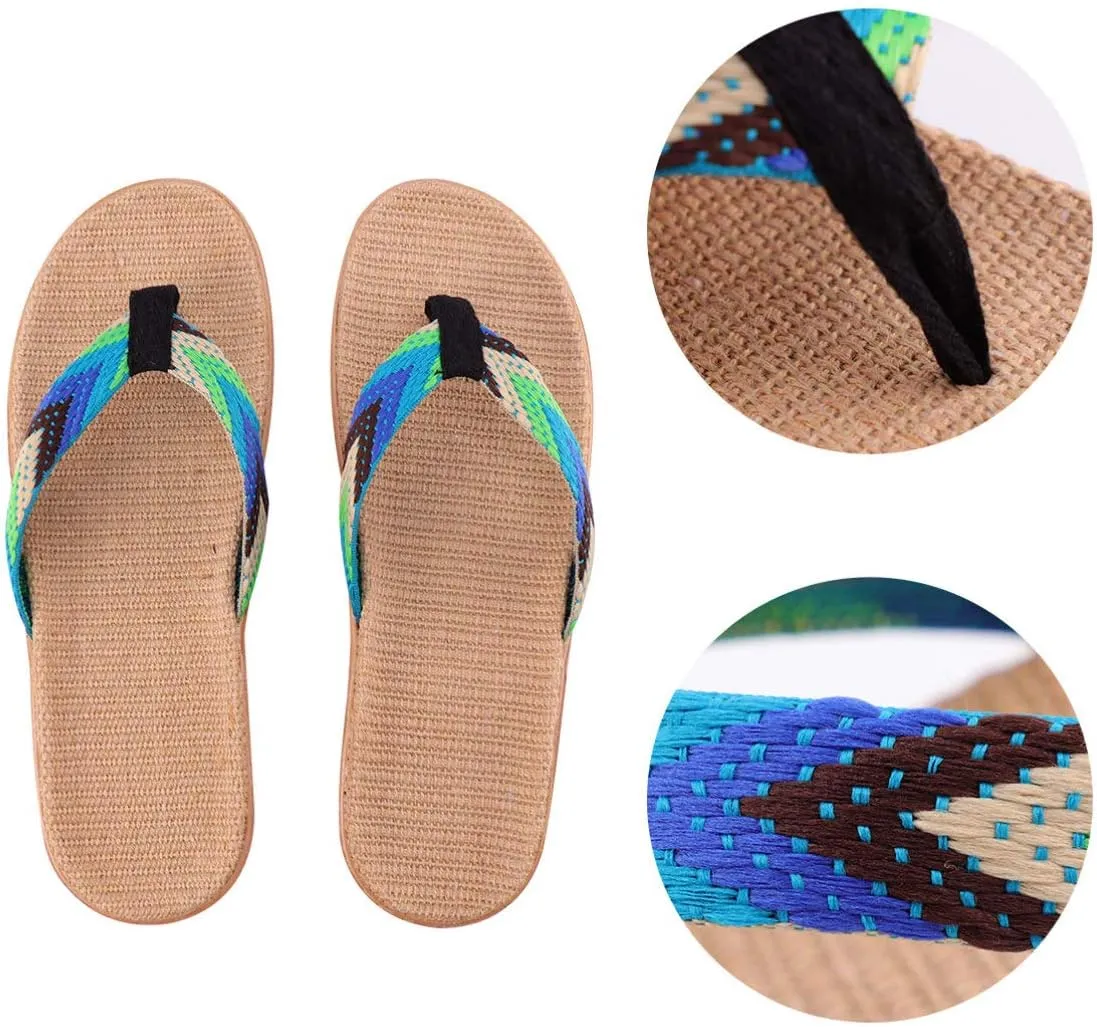 KESYOO 1 Pair Straw Slippers Household Anti Skid Sandals Flip Flops Leisure Shoes Beach Seaside Walking Slippers for Women Men Couples Lovers