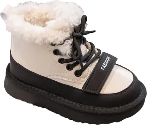 Kids Girls Fleece Winter Boots Lace-up Soft Rubber Bottom Vintage Plush Warm Comfortable Snow Shoes Cute Fashion