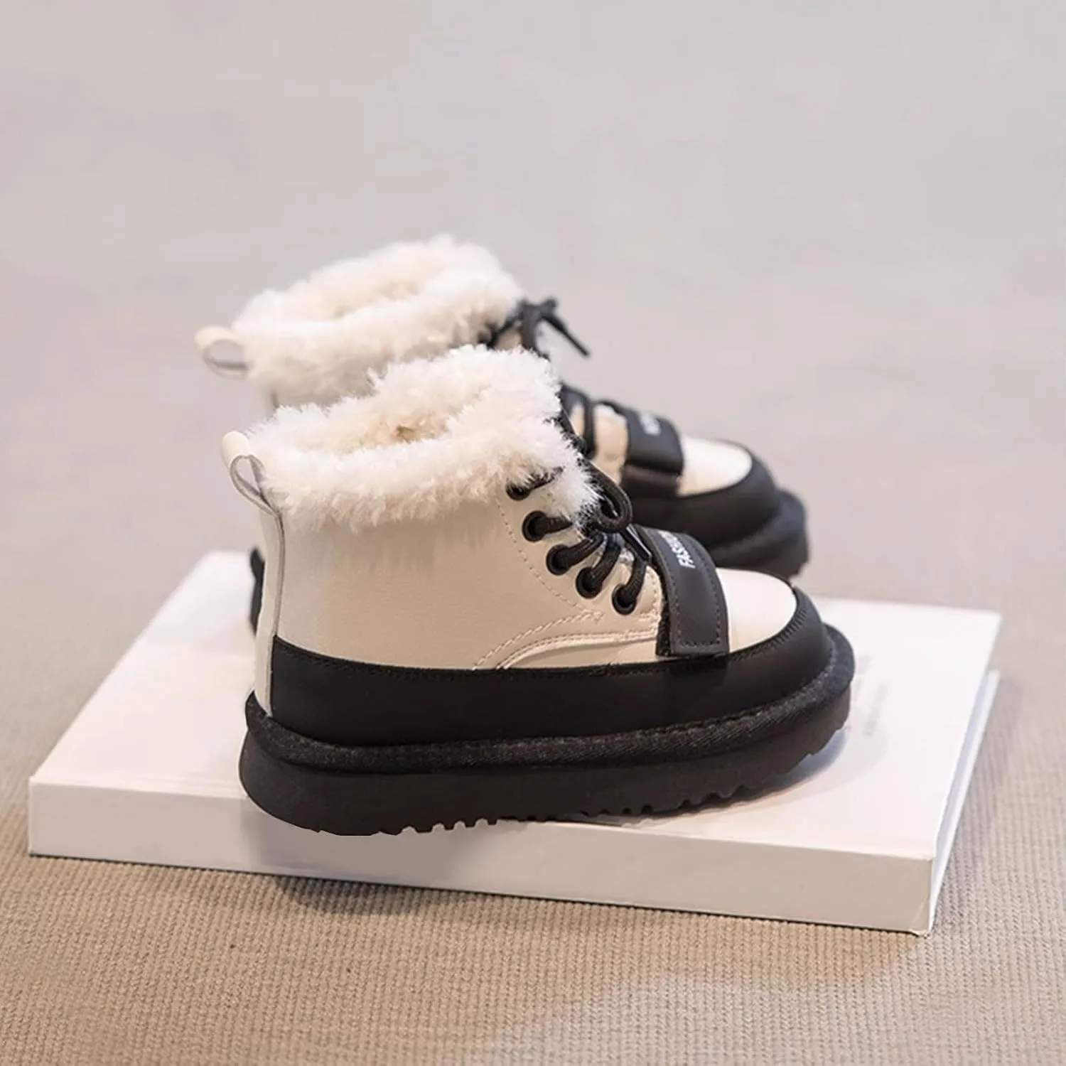 Kids Girls Fleece Winter Boots Lace-up Soft Rubber Bottom Vintage Plush Warm Comfortable Snow Shoes Cute Fashion