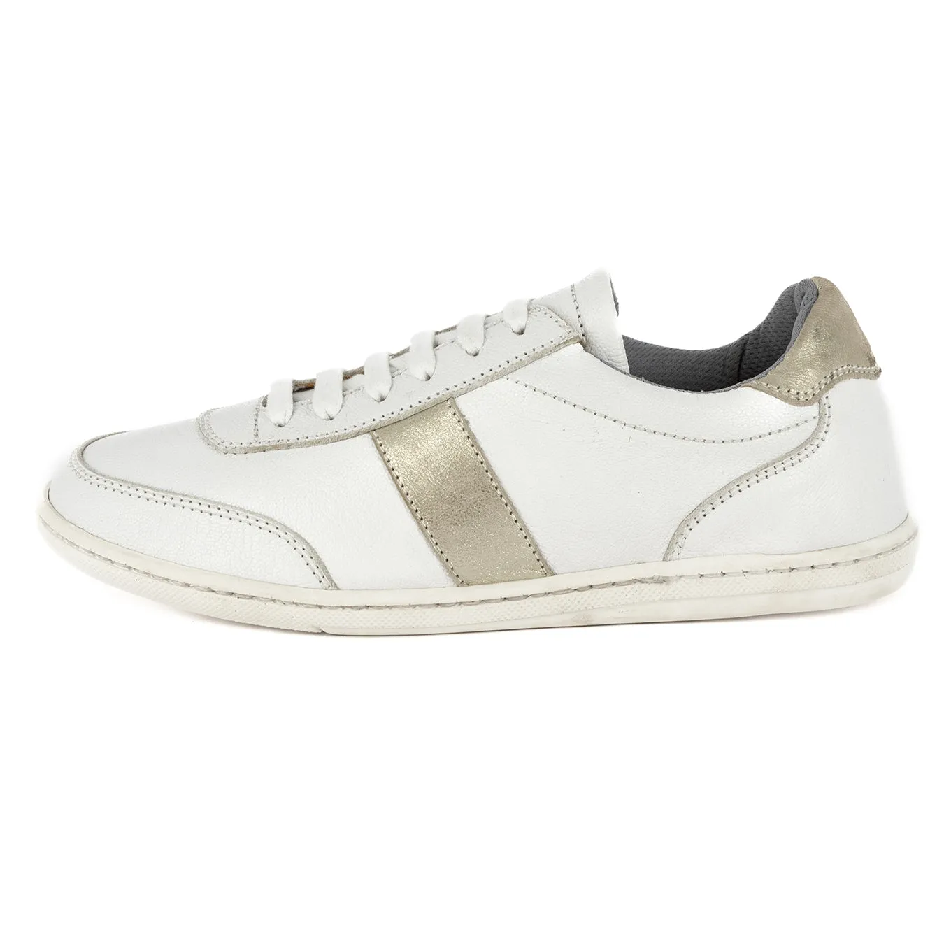 Kwaru : Ladies Leather Sneaker in White Cayak & Bark Domus