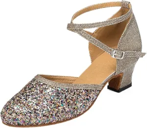 Ladies Latin Dancing Shoes Sparkling High-heeled Ballroom Dancing Tango Dancing Shoes Ladies Sandals(5 cm brown,8.5)