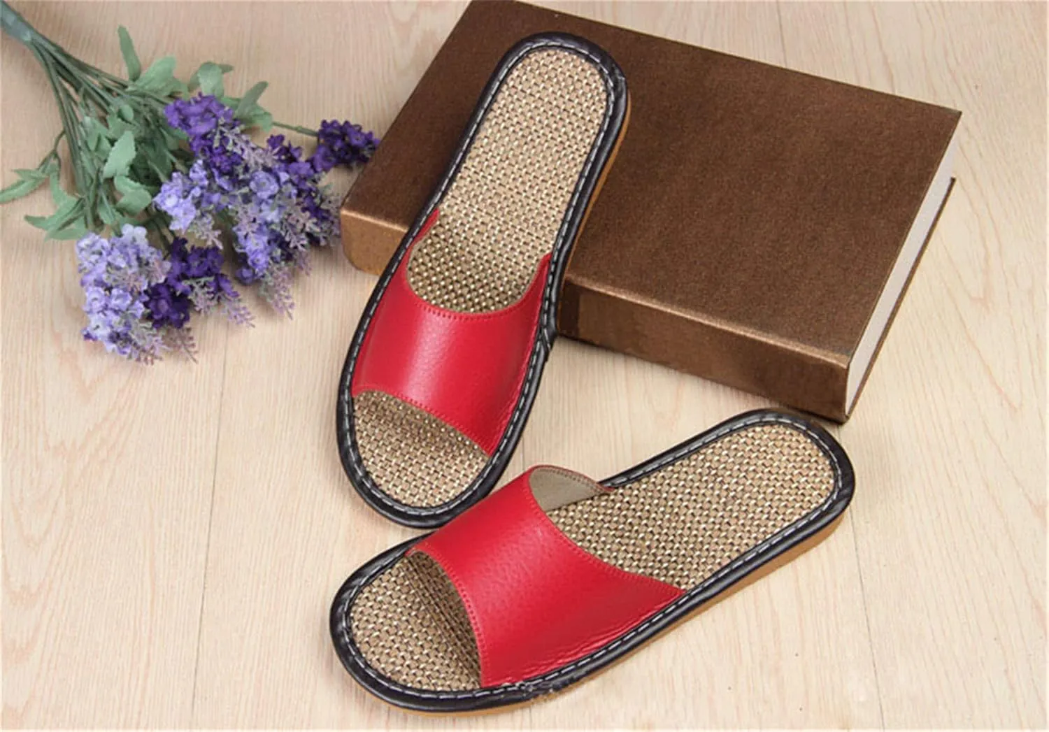 Ladies slippers Summer sandals Straw sandals Indoor slippers Leather slippers