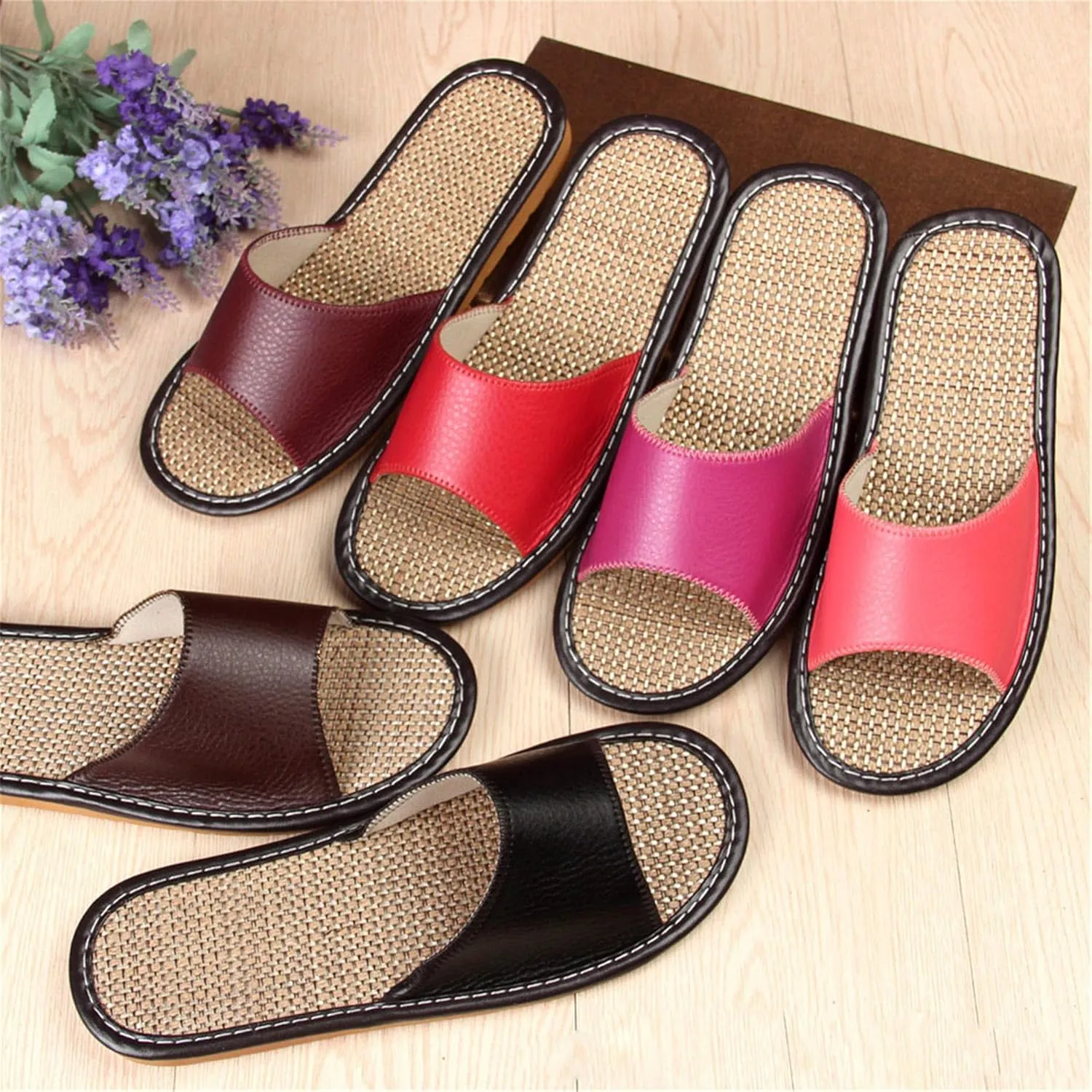 Ladies slippers Summer sandals Straw sandals Indoor slippers Leather slippers