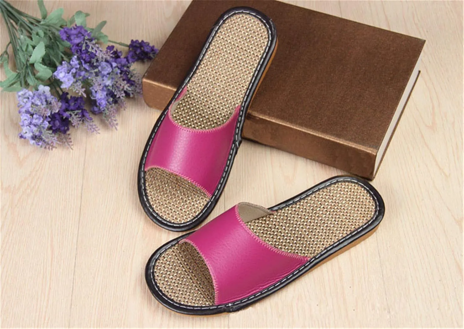 Ladies slippers Summer sandals Straw sandals Indoor slippers Leather slippers