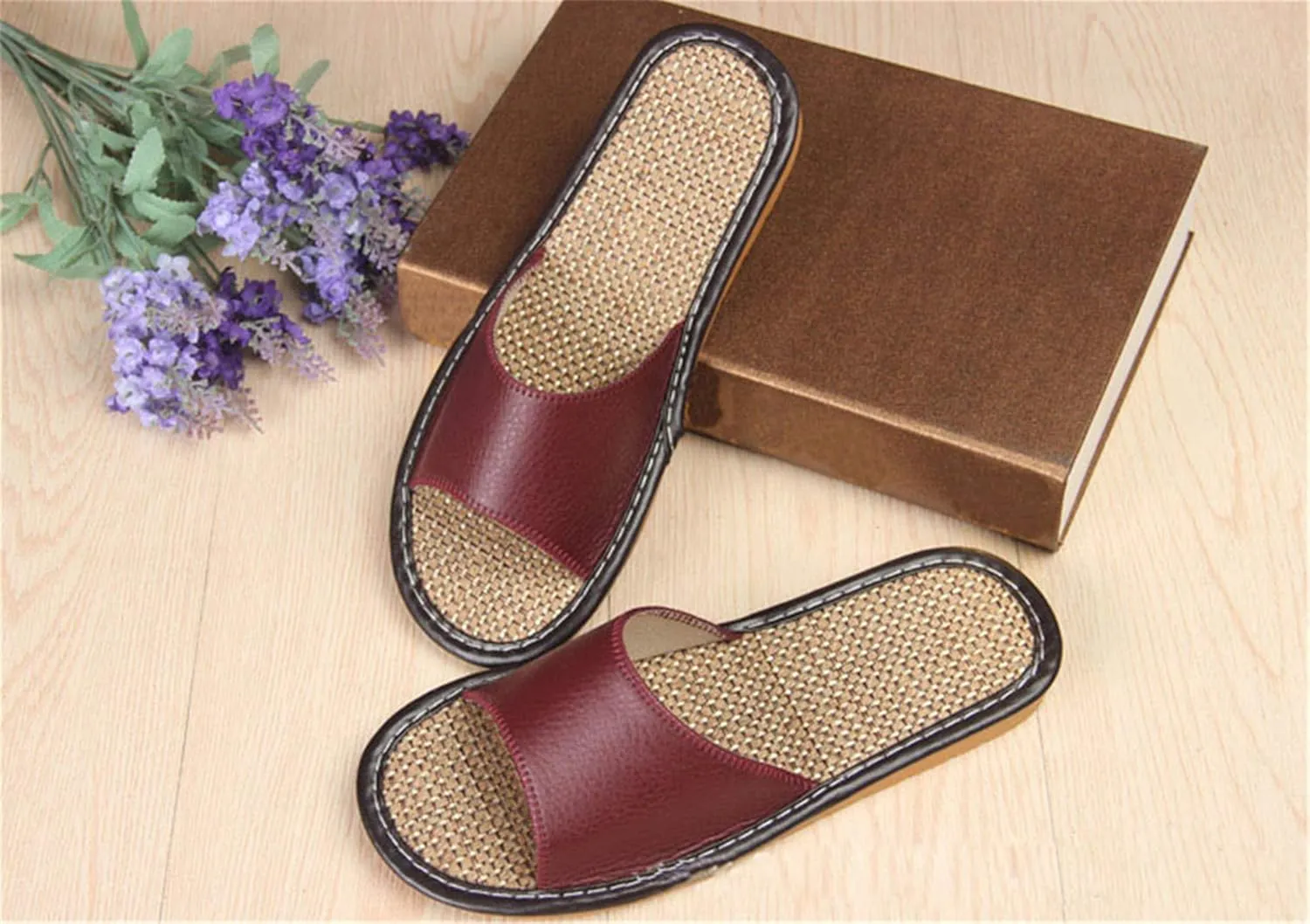 Ladies slippers Summer sandals Straw sandals Indoor slippers Leather slippers