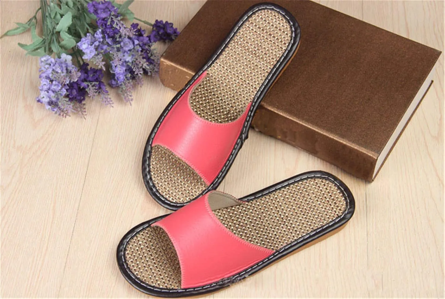 Ladies slippers Summer sandals Straw sandals Indoor slippers Leather slippers