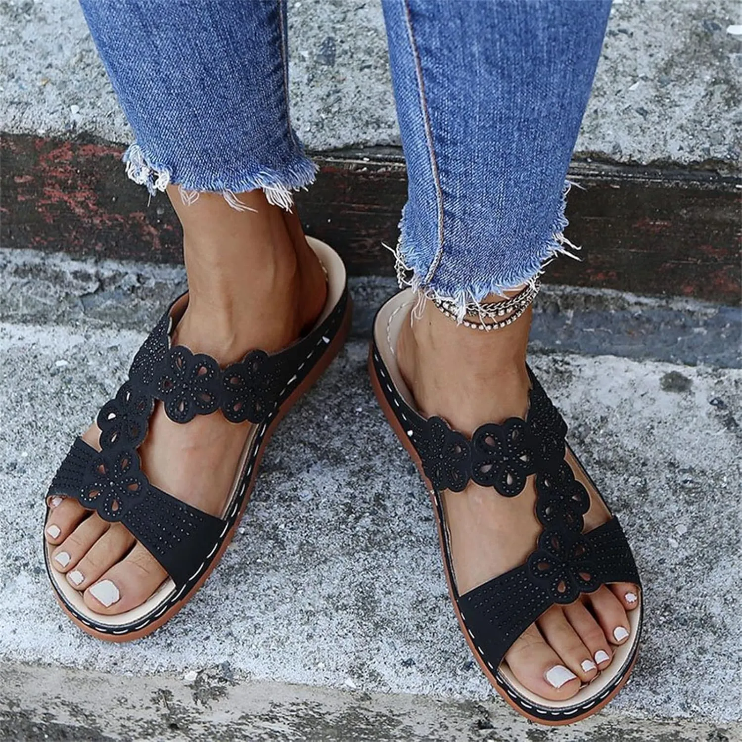 Ladmiple Womens Sandals Comfortable Dressy With Arch Support Orthopedic Arch Support Flip Flops Soft Summer Orthotic Slides