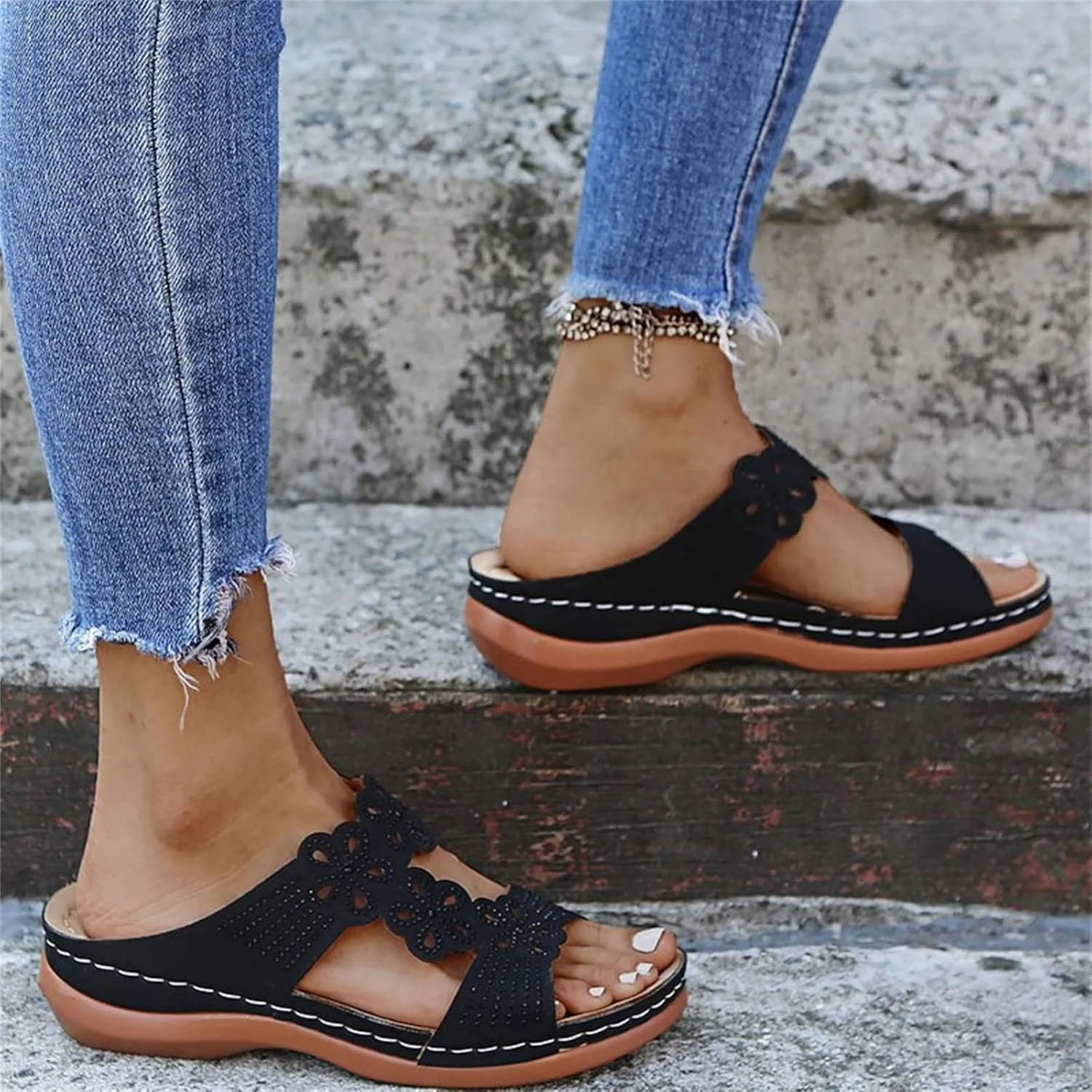 Ladmiple Womens Sandals Comfortable Dressy With Arch Support Orthopedic Arch Support Flip Flops Soft Summer Orthotic Slides