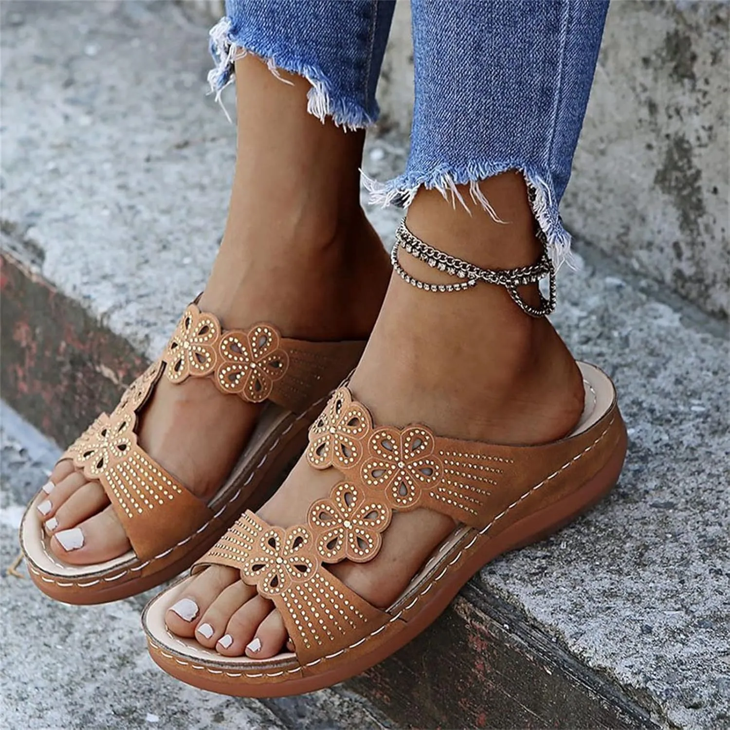 Ladmiple Womens Sandals Comfortable Dressy With Arch Support Orthopedic Arch Support Flip Flops Soft Summer Orthotic Slides