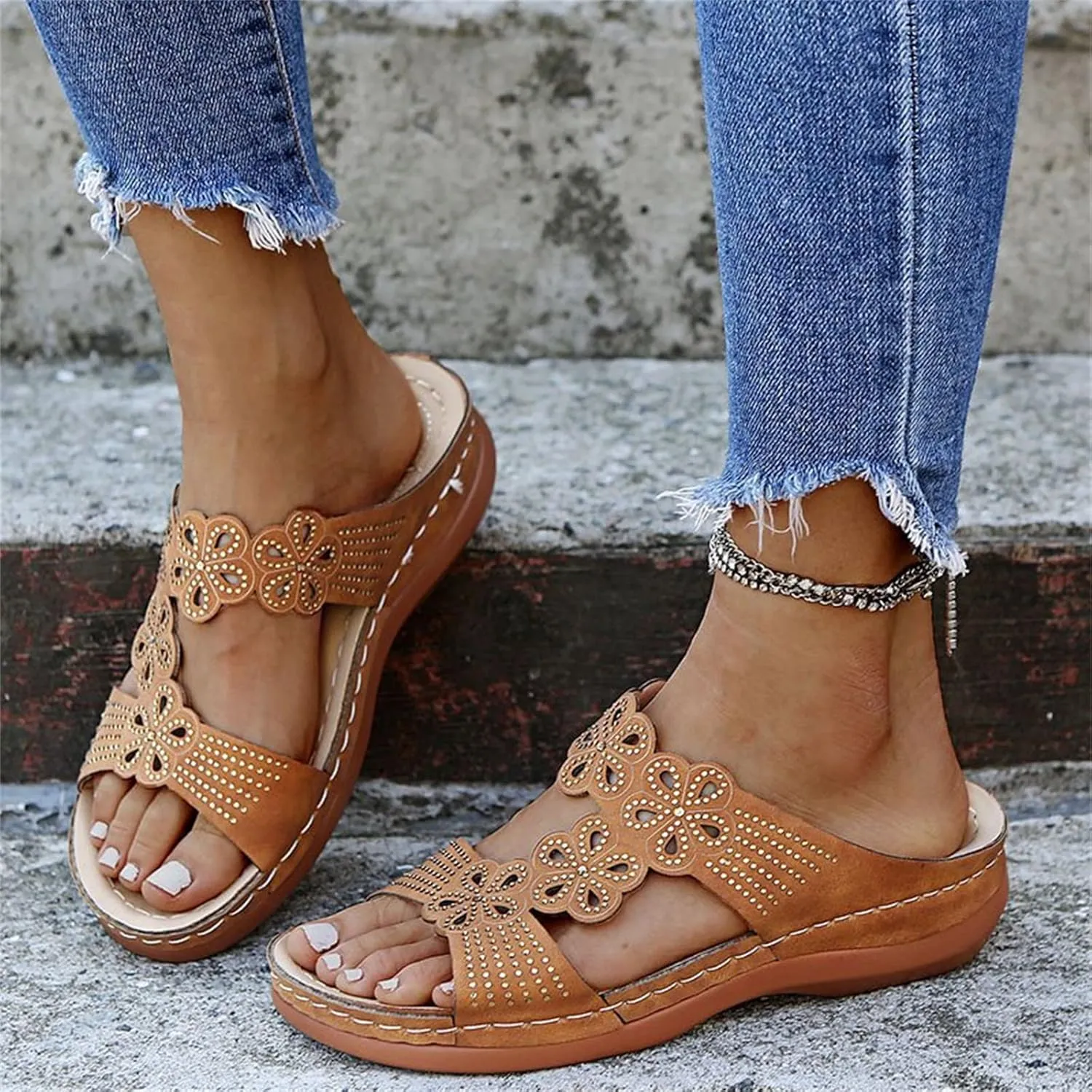 Ladmiple Womens Sandals Comfortable Dressy With Arch Support Orthopedic Arch Support Flip Flops Soft Summer Orthotic Slides
