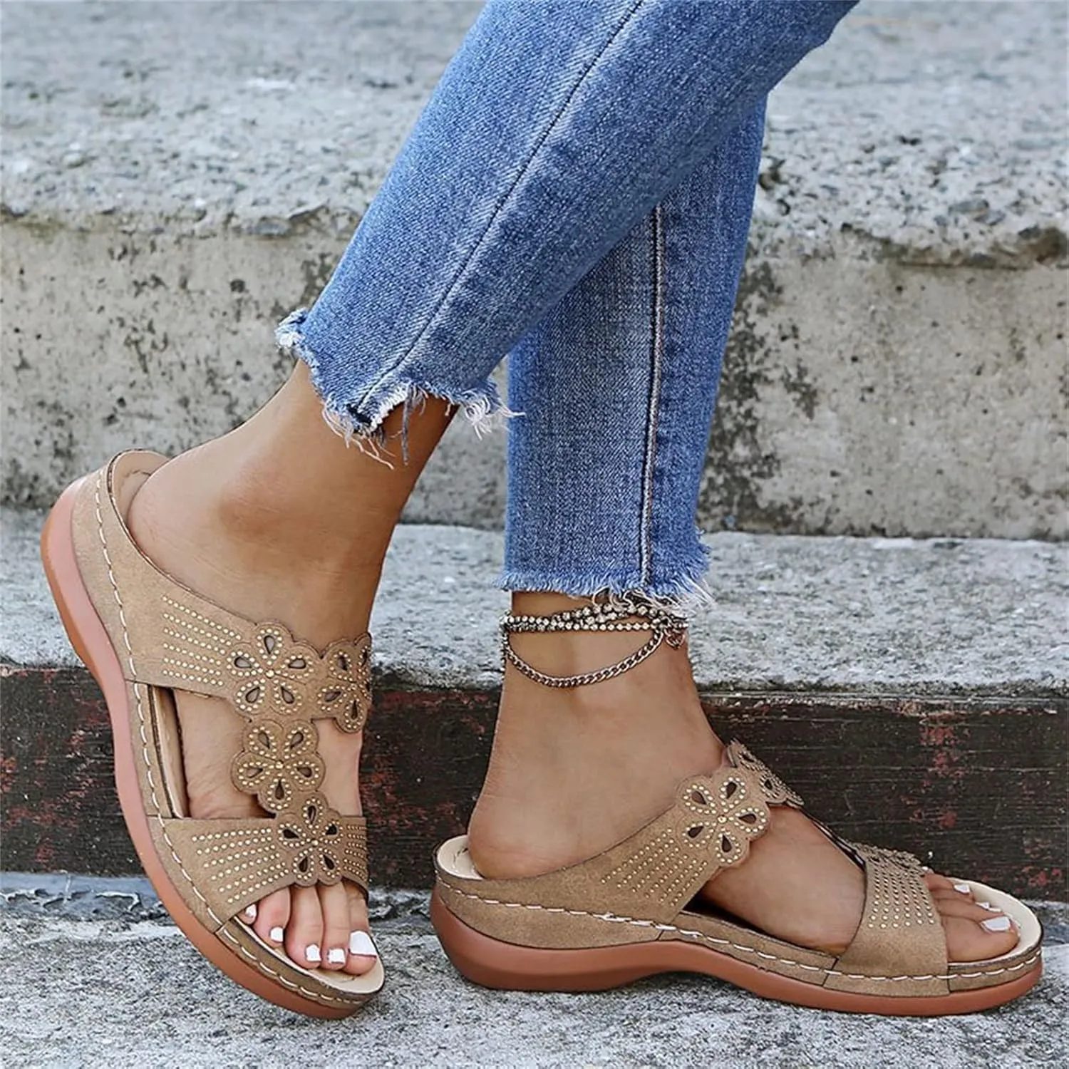 Ladmiple Womens Sandals Comfortable Dressy With Arch Support Orthopedic Arch Support Flip Flops Soft Summer Orthotic Slides
