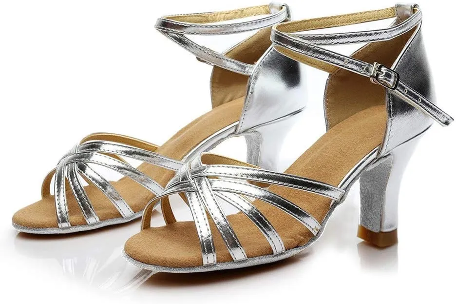 Latin Dance Shoes for Women Open Toe Salsa Sandal Samba ChaCha Prom Practice Ballroom Performance Dancing Shoe Dressy