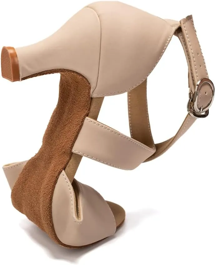 Latin Dance Shoes for Women Peep Toe Salsa Bachata Ballroom Ankle Strap Dance Shoes,Model FT095
