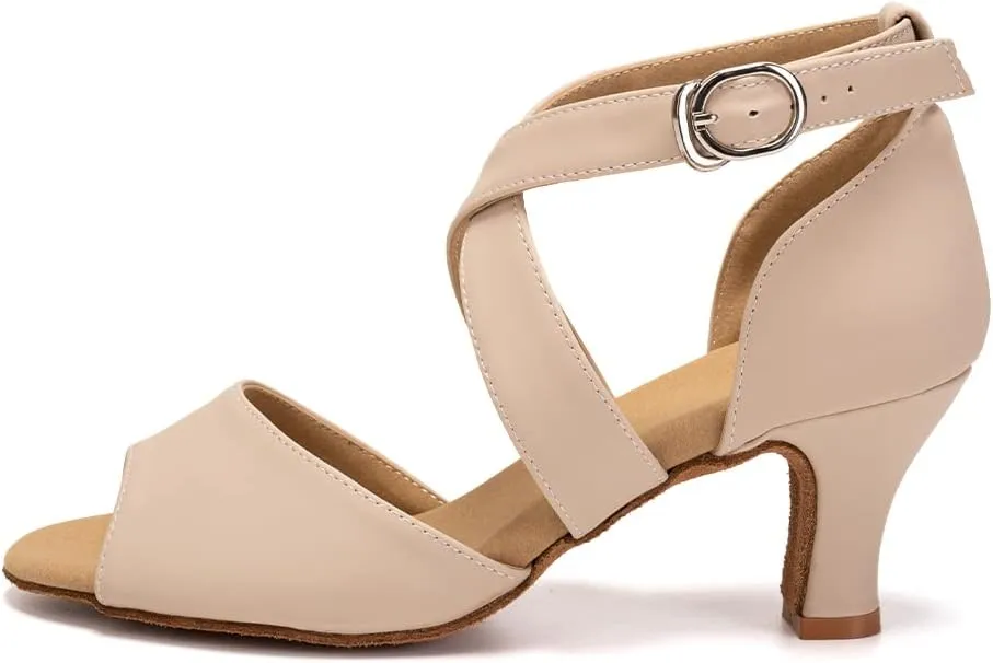 Latin Dance Shoes for Women Peep Toe Salsa Bachata Ballroom Ankle Strap Dance Shoes,Model FT095