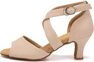 Latin Dance Shoes for Women Peep Toe Salsa Bachata Ballroom Ankle Strap Dance Shoes,Model FT095