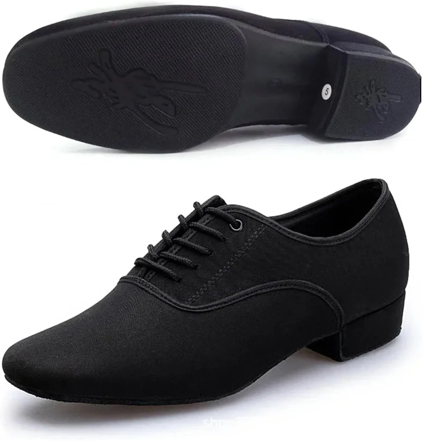 Latin Dance Shoes Men's Jazz Sneaker for Men Professional Black Oxford Upper Latin Salsa Shoe Plus Size Low Heel Tango Ballroom Dance Shoes(Indoor Wool Sole 2.5,42)