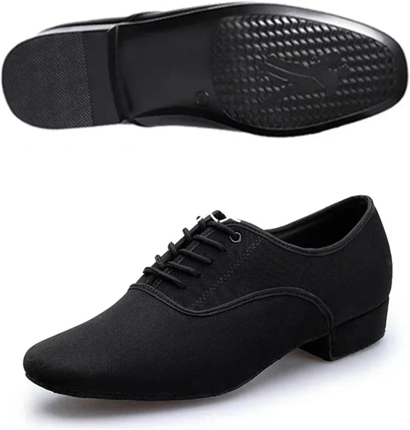 Latin Dance Shoes Men's Jazz Sneaker for Men Professional Black Oxford Upper Latin Salsa Shoe Plus Size Low Heel Tango Ballroom Dance Shoes(Indoor Wool Sole 2.5,42)