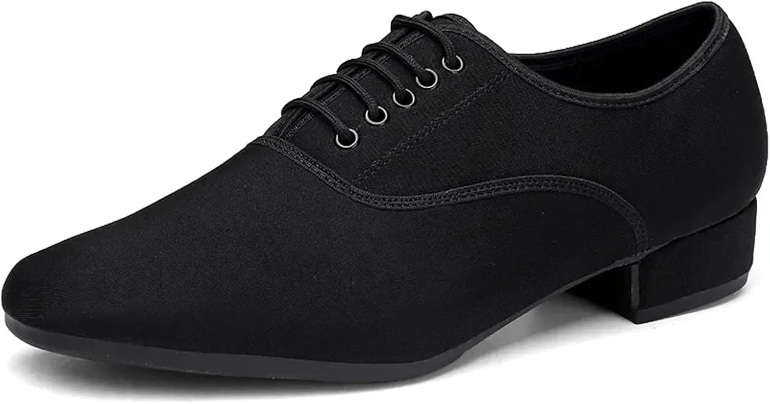Latin Dance Shoes Men's Jazz Sneaker for Men Professional Black Oxford Upper Latin Salsa Shoe Plus Size Low Heel Tango Ballroom Dance Shoes(Indoor Wool Sole 2.5,42)