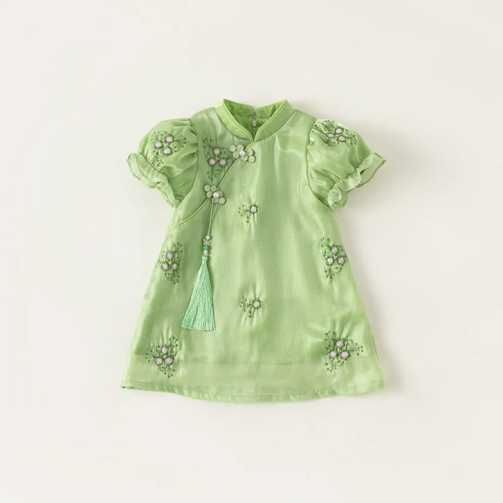 Leah Embroidered Flowers Tassel Cheongsam Dress
