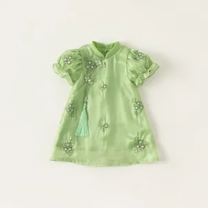 Leah Embroidered Flowers Tassel Cheongsam Dress