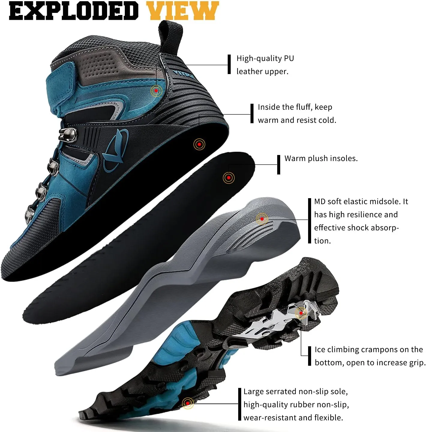 Littleplum Boys Snow Boots Winter Warm Booties Antiskid Hiking Outdoor Shoes Ankle Boots for Kids