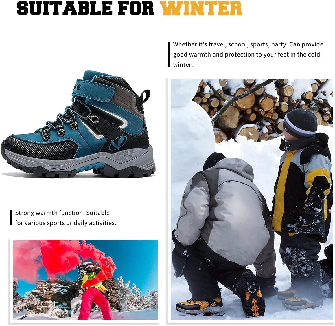 Littleplum Boys Snow Boots Winter Warm Booties Antiskid Hiking Outdoor Shoes Ankle Boots for Kids