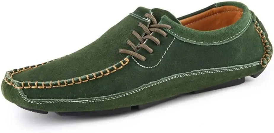 Loafer Shoes for Men Suede Vamp Round Toe Stitching Details Breathable Resistant Flexible Lightweight Casual Slip On (Color : Green, Size : 10.5)
