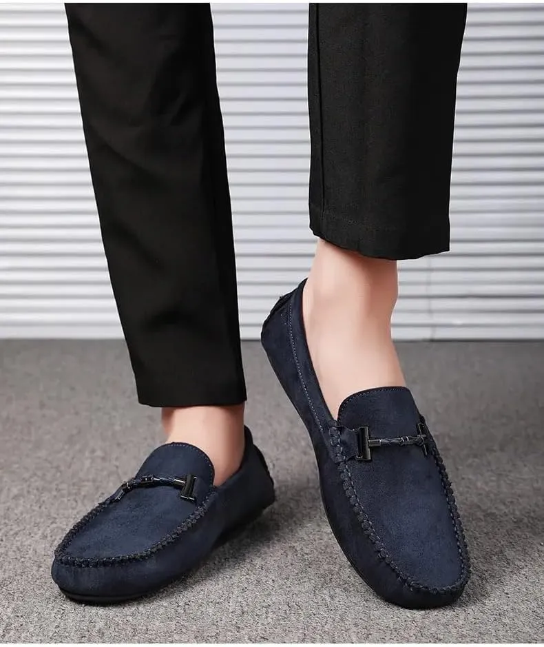 Loafers for Men Round Toe Suede Moccasins Driving Loafers Stitching Details Lightweight Anti-Slip Comfortable Prom Slip On