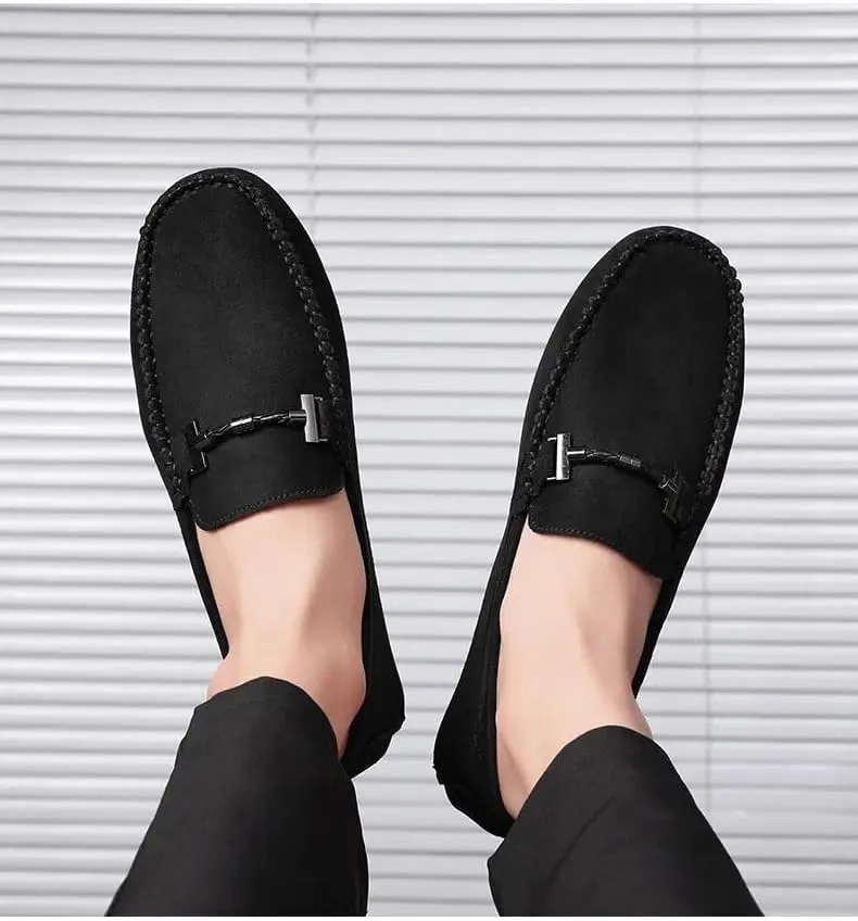 Loafers for Men Round Toe Suede Moccasins Driving Loafers Stitching Details Lightweight Anti-Slip Comfortable Prom Slip On
