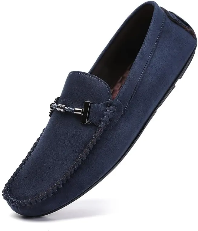 Loafers for Men Round Toe Suede Moccasins Driving Loafers Stitching Details Lightweight Anti-Slip Comfortable Prom Slip On