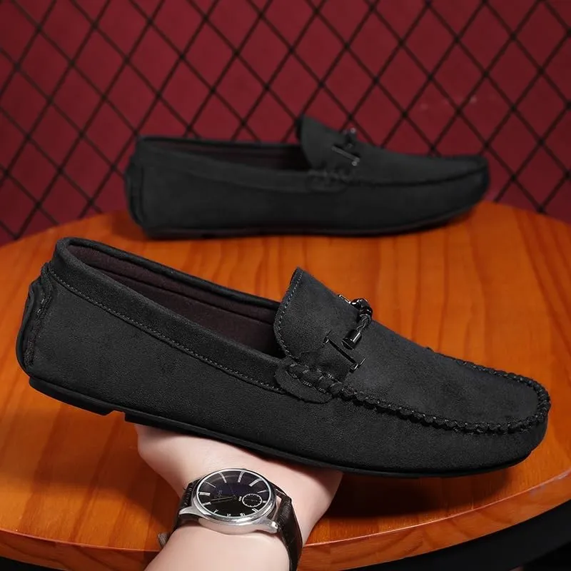 Loafers for Men Round Toe Suede Moccasins Driving Loafers Stitching Details Lightweight Anti-Slip Comfortable Prom Slip On