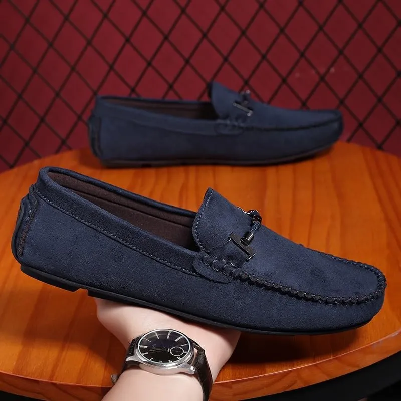 Loafers for Men Round Toe Suede Moccasins Driving Loafers Stitching Details Lightweight Anti-Slip Comfortable Prom Slip On