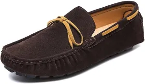 Loafers for Men Vegan Leather Deck Shoes Stitching Details Suede Vamp Rubber Sole Flexible Anti-Slip Comfortable Walking Fashion Slip On