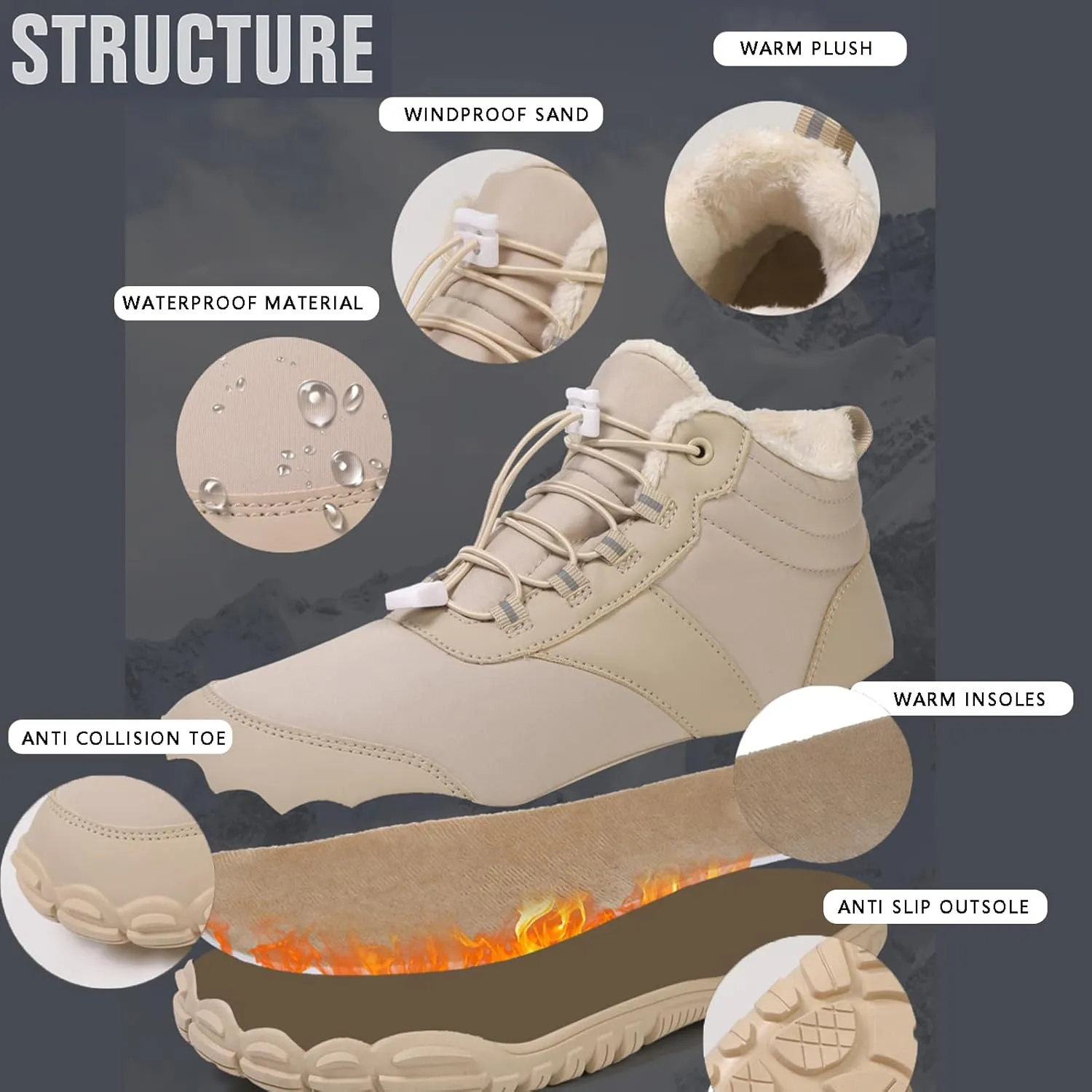 LOSD Hike Waterproof Winter Barefoot Shoes, Winter Snow Boots for Women, Walking Hiking Boots