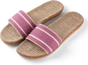 Maggie Women's Woven Straw Slide Sandals Open Toe Slip On Slippers, Indoor Outdoor Comfort Non-Slip Rubber Sole Summer Beach House Shoes