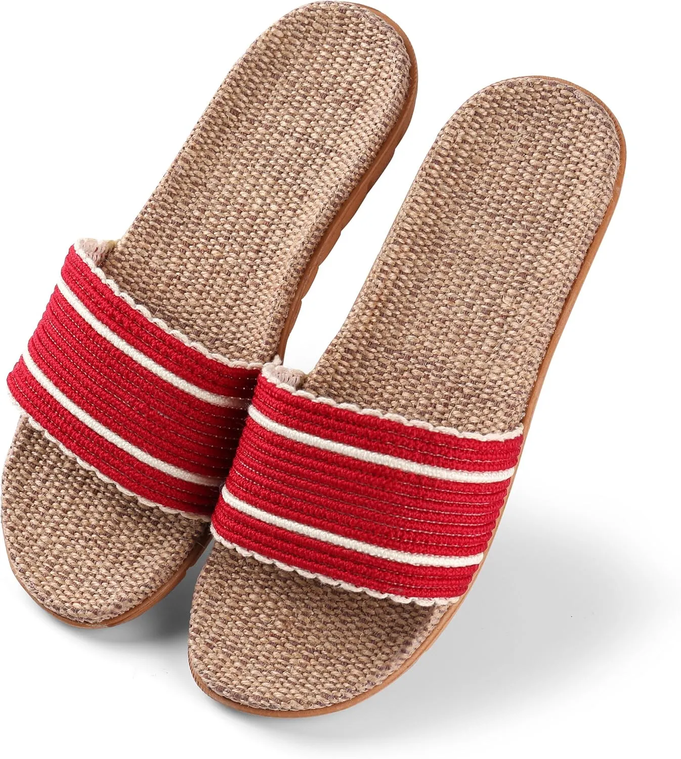 Maggie Women's Woven Straw Slide Sandals Open Toe Slip On Slippers, Indoor Outdoor Comfort Non-Slip Rubber Sole Summer Beach House Shoes
