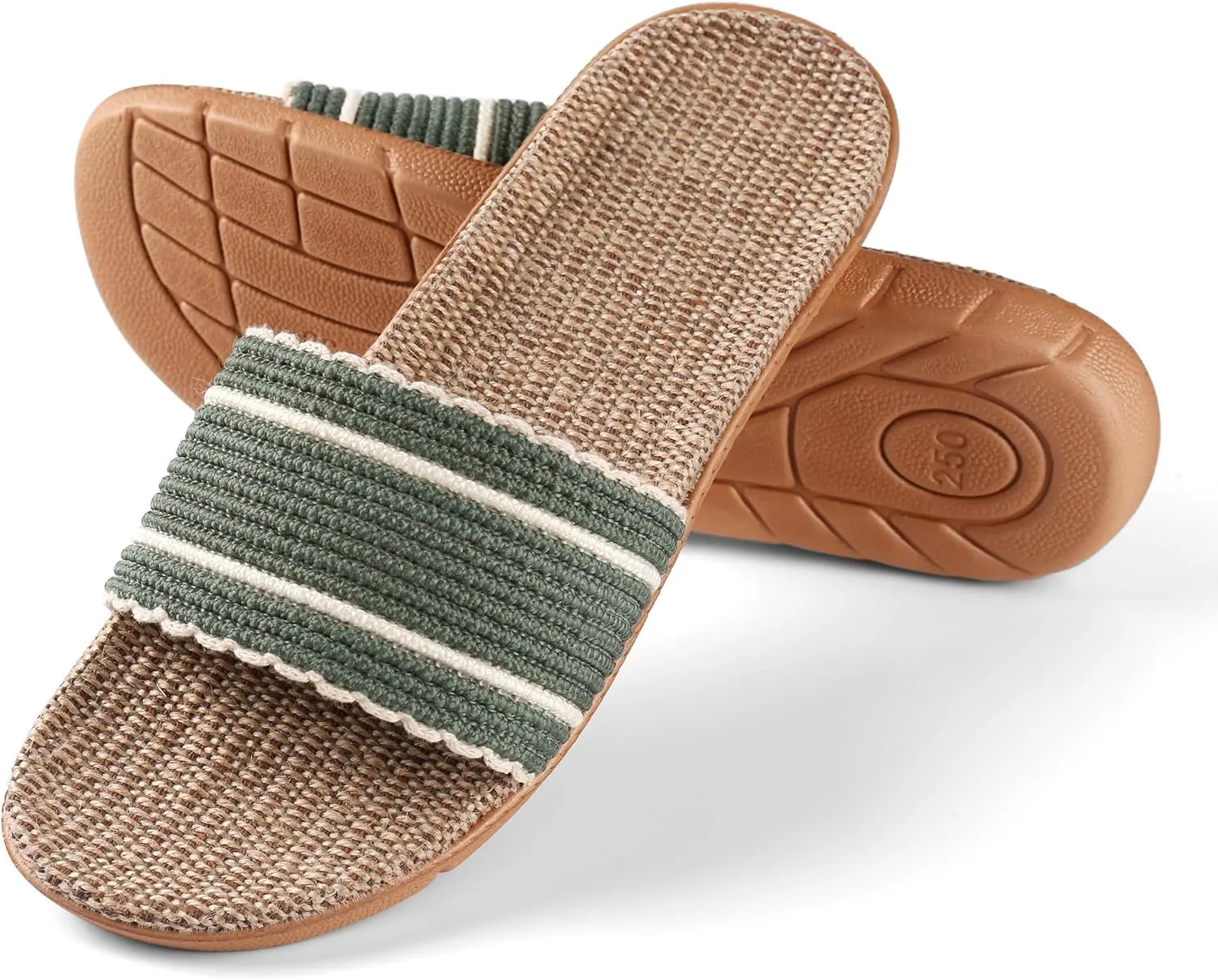 Maggie Women's Woven Straw Slide Sandals Open Toe Slip On Slippers, Indoor Outdoor Comfort Non-Slip Rubber Sole Summer Beach House Shoes